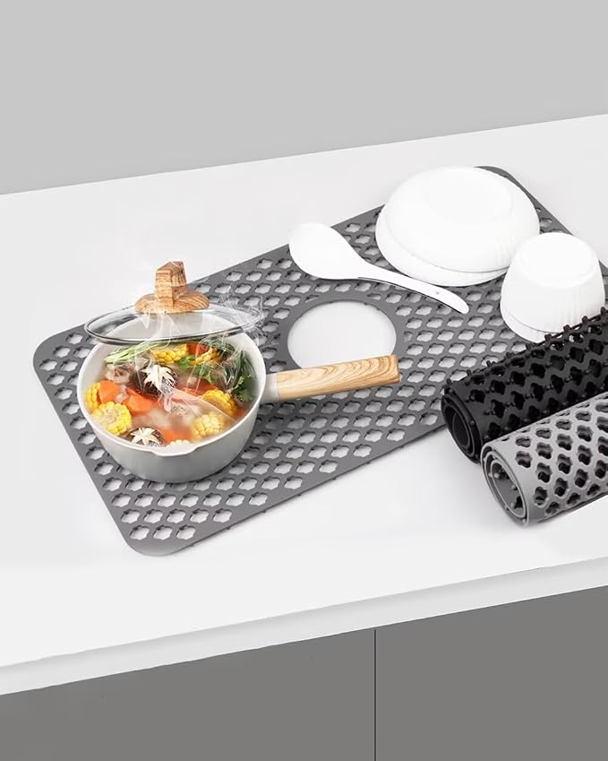 Kitchen Sink Mat 28 x 15in Silicone Sink Mat Non Slip Sink Protector for Farmhouse Kitchen Grey