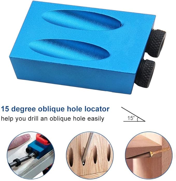 14Pcs Pocket Hole Jig, 15 Degree Dowel Drill Joinery Kit Hole Screw Jig with 6/8/10mm Drive Adapter for Woodworking Angle Drilling Holes, Carpenters Woodwork Guides Joint Angle Carpentry Locator