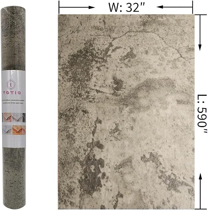 32x590in Extra Wide Grey Concrete Wallpaper Peel and Stick 3D Cement Look Contact Paper Matte Thicken Adhesive Waterproof Vinyl Wall Sticker for Bedroom Living Room Retro Industrial Style Earthy Grey