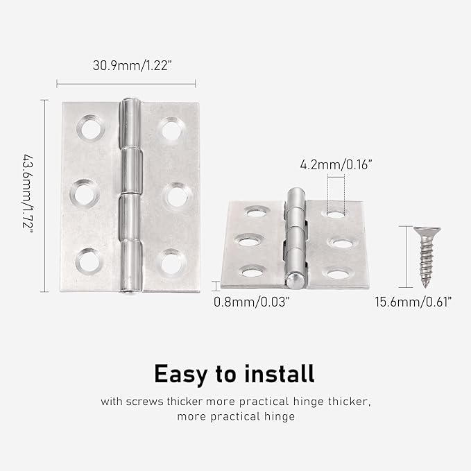 1.7 inch Stainless Steel Folding Butt Hinge Home Furniture Hardware Door Cupboard Cabinet Hinge Pack of 16