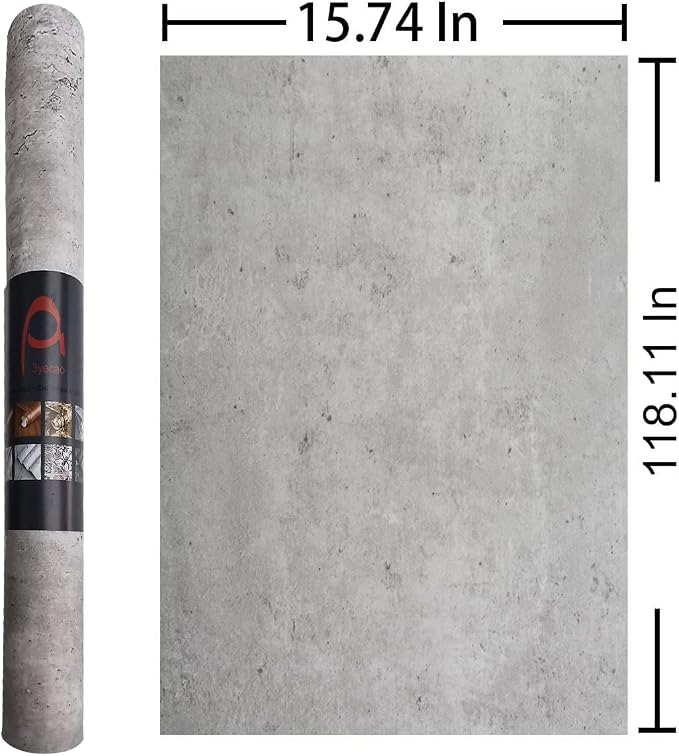 3yecao 16"×118" Light Grey Concrete Wallpaper Peel and Stick 3D Faux Extra Thick Grey Concrete Cement Contact Paper Vinyl Matte Texture Industrial Adhesive Gray Wallpaper for Kitchen Bedroom Bathroom