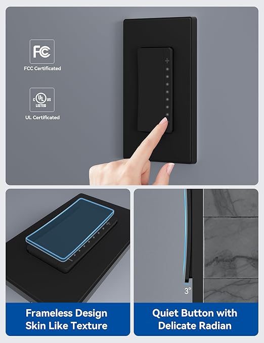 ELEGRP Smart Dimmer Light Switch DPR30, 2.4GHz Wi-Fi Dimmer Switch Compatible with Alexa and Google Assistant, Single Pole/3 Way, Needs Neutral Wire, No Hub Required, UL Listed, Matte Black, 2 Pack