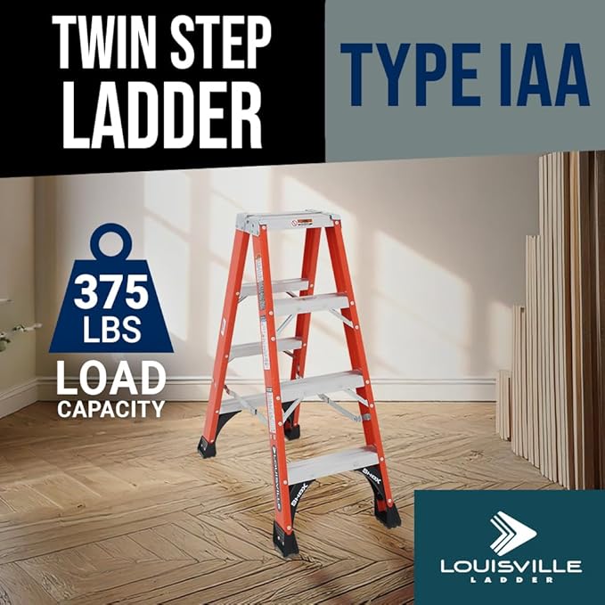 Louisville Ladder 10-Foot Fiberglass Twin Front Step Ladder, 375-Pound Load Capacity, Type IAA, FM1410HD
