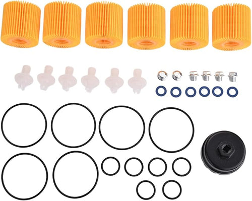 04152-YZZA1 Oil Filters (6pcs) Fit for Toyota Camry/Rav4/Tacoma | Engine Oil Change Tool Kit Compatible With Toyota Avalon/Highlander, Fit for Lexus ES/RX Series (with 64mm Oil Filter Wrench)