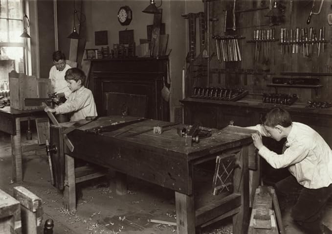 Hine Shop Class 1910 Nboys Learning Carpentry In A Woodwork Shop Class At The Henry St Settlement In New York City Photograph By Lewis Hine May 1910 Poster Print by (18 x 24)