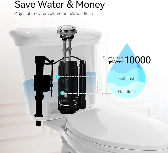 R&T 3-Inch Dual Flush Valve with Top Push Button Toilet Repair Kit Inside Tank dual flush valve replacement kit for 2-piece Toilet, Quick Fix Toilet Leaking, Running Water and Ghost Flush A2422M