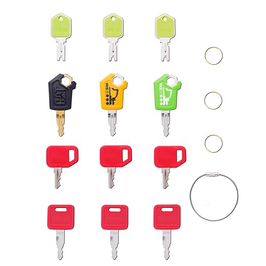 Heavy Equipment Keys Master Set, 12 PCS Construction Machine Ignition Key for CAT Caterpillar 5P8500 Hyster 166 JD Hitachi