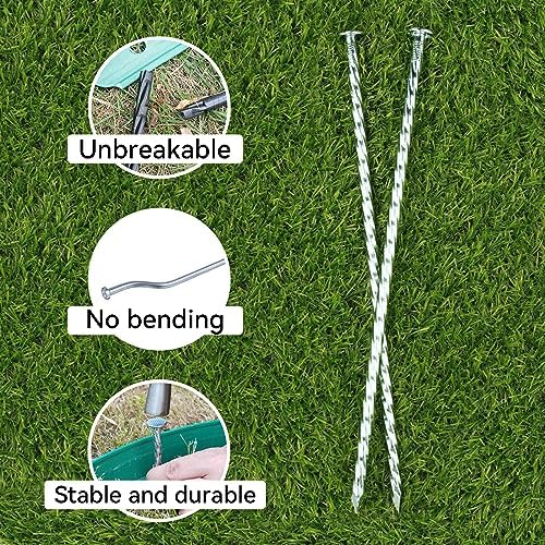 12 Inch Galvanized Landscape Stakes - 90pcs Spiral Metal Round Anchoring Spikes, 0.7 Inch Extra Large Top, for Securing Paver Edging, Weed Barrier, Camping Tent