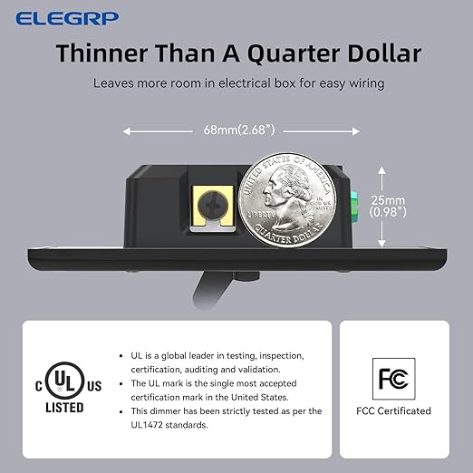 ELEGRP Digital Toggle Dimmer Switch for Dimmable LED, CFL and Incandescent Light Bulbs, Single Pole or 3-Way Toggle LED Dimmer Light Switch, Wall Plate Included, UL Listed, 10 Pack, Black