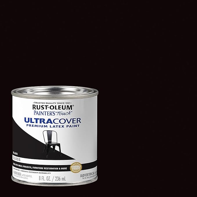 Rust-Oleum 1979730 Painter's Touch Latex Paint, Half Pint, Gloss Black, 8 Fl Oz (Pack of 1)