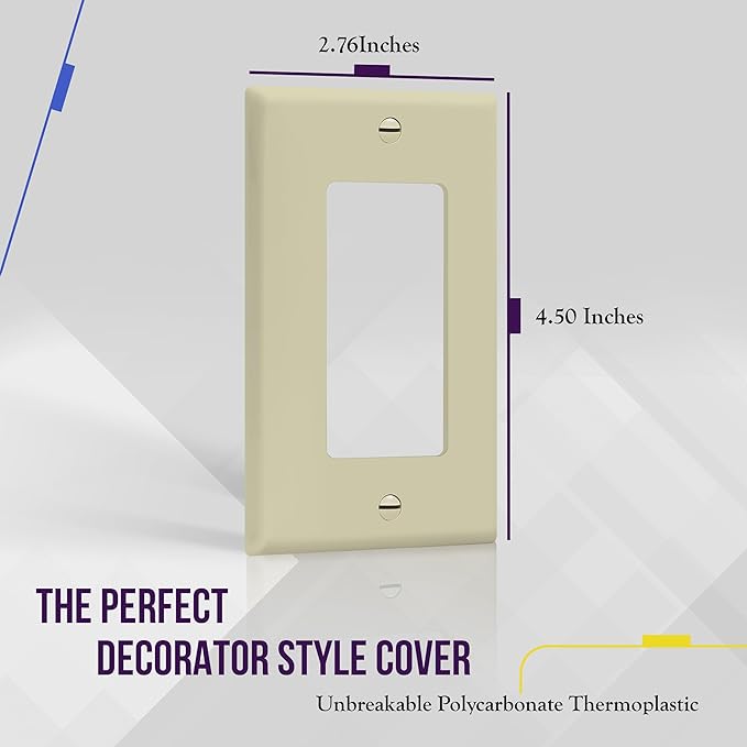 ENERLITES Decorator Light Switch or Receptacle Outlet Wall Plate, Size 1-Gang 4.50" x 2.76", Unbreakable Polycarbonate Thermoplastic, UL Listed, 8831-I-10PCS, Ivory (10 Pack)