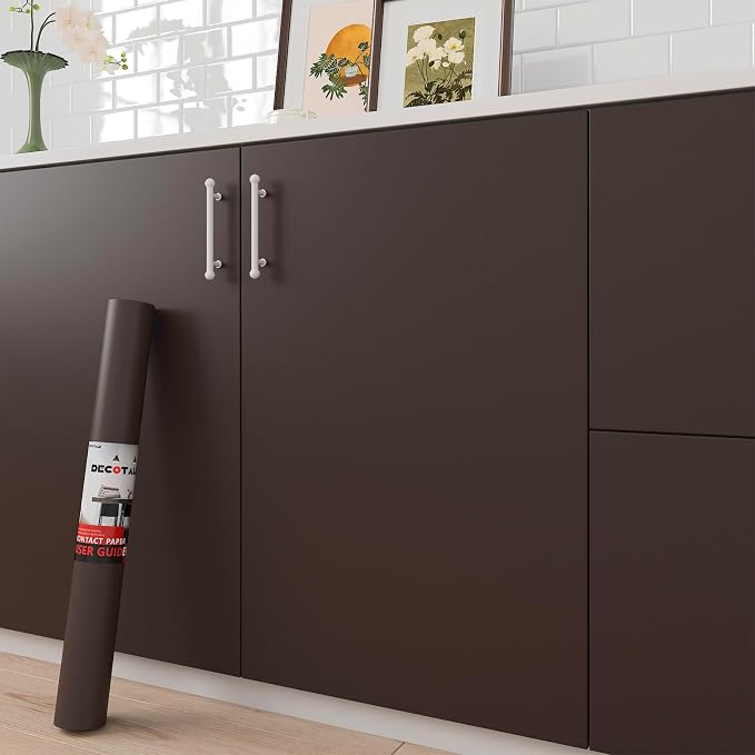 Dark Brown Wallpaper 12 x120 inch Matte Solid Brown Self Adhesive Wallpaper Peel and Stick Brown Contact Paper Removable Wall Covering for Cabinets Drawers Shelves Bedroom Walls Desk Table