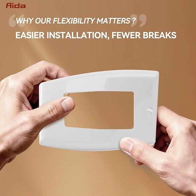 AIDA 1-Gang Standard Light Switch Cover Plate, Decorative Outlet Covers, Glossy White, 10-Pack Unbreakable Polycarbonate Wall Plates for Decorator Device, UL Listed, 4.5" H x 2.75" L
