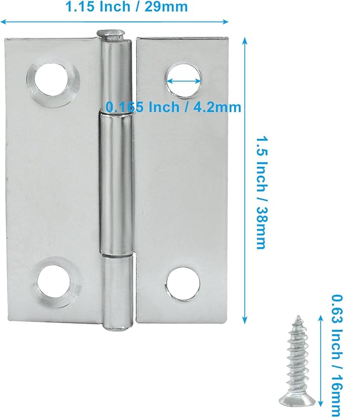 20 Pack Butt Hinges, 1.5 Inch Stainless Steel Small Hinges with Mounting Screws for Wooden Box, Jewelry Box, Craft DIY, Furniture