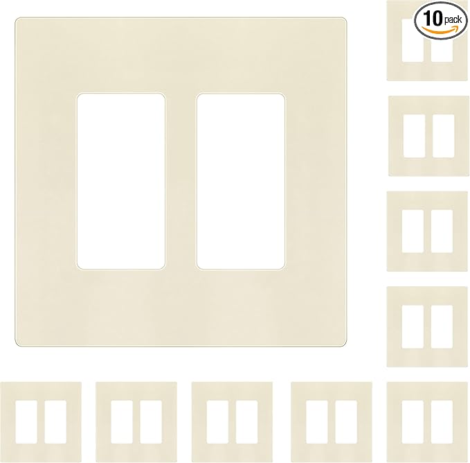 ENERLITES Screwless Decorator Wall Plates Child Safe Outlet Covers, Gloss Finish, Medium Size 2-Gang 4.88" H x 4.92” L, Unbreakable Polycarbonate Thermoplastic, SI8832M-LA-10PCS, Light Almond, 10 Pack