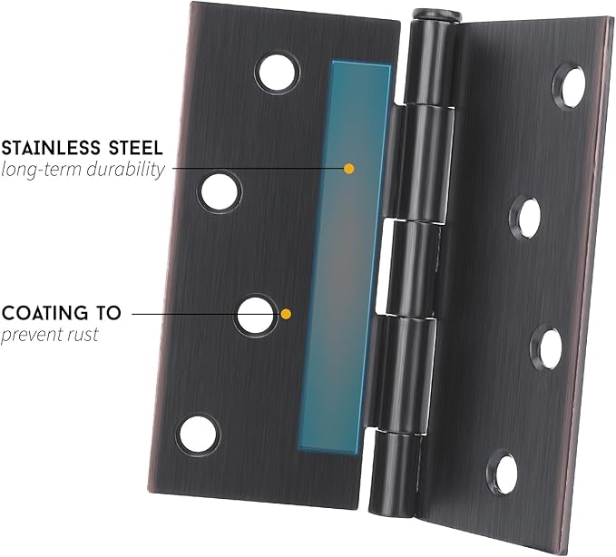 goldenwarm Interior and Exterior Door Hinges Oil Rubbed Bronze Door Hinges 4 inch x 4 inch with Square Corners,6 Pack