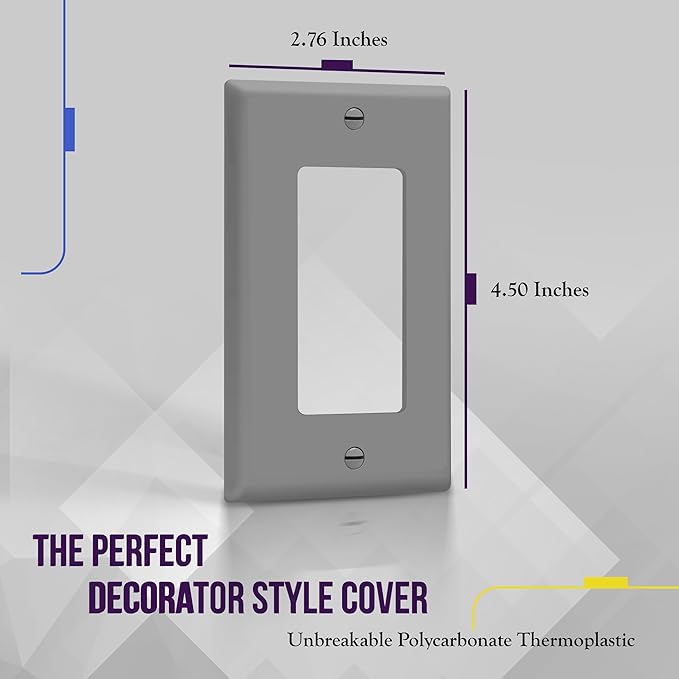 ENERLITES Decorator Light Switch or Receptacle Outlet Wall Plate, Gloss Finish, Size 1-Gang 4.50" x 2.76", Unbreakable Polycarbonate Thermoplastic, UL Listed, 8831-GY, Gray