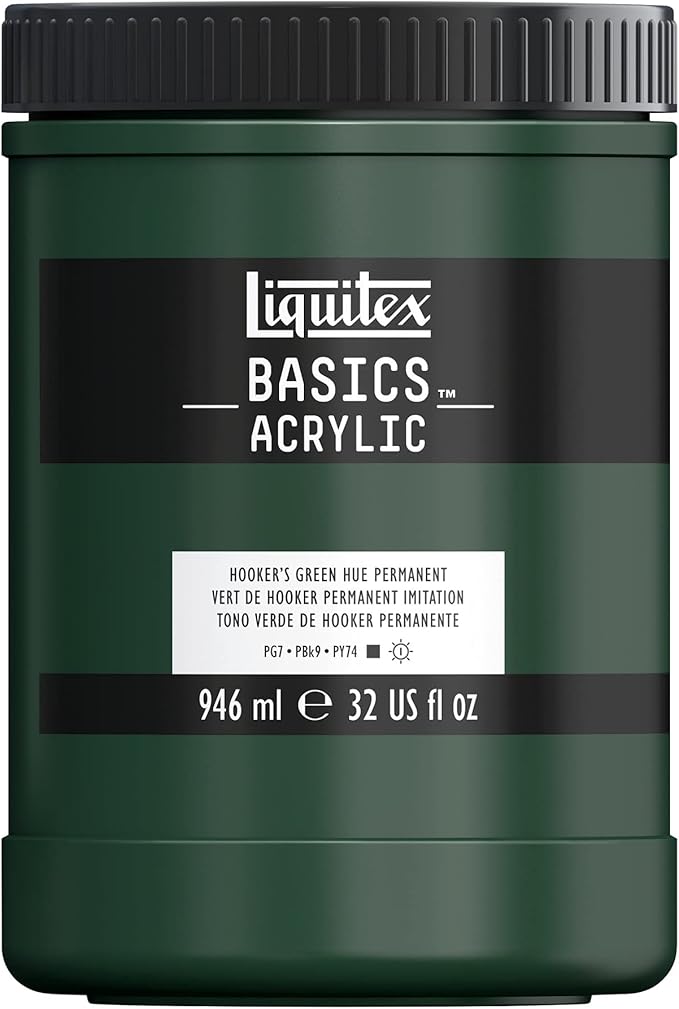 Liquitex BASICS Acrylic Paint, 946ml (32-oz) Jar, Hooker’s Green Hue Permanent