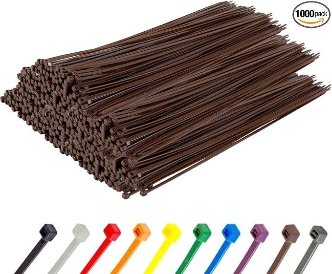 GTSE 14 Inch Brown Zip Ties, 1,000 Bulk Pack, 50lb Strength, UV Resistant Long Nylon Cable Ties, Self-Locking 14" Tie Wraps