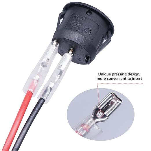 Twidec/5Pcs 12V Round Rocker Switch AC 6A/250V 10A/125V SPST 2 Pin 2 Position On/Off Toggle Switch for Car Boat Automotive RV Black with Wires KCD1-5-101-ON-OFF-CX
