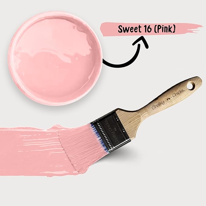 Chalky Chicks All-in-One Chalk Paint for Furniture or Cabinet - 8 Fl Oz - Matte Finish Sweet 16 (Pink) for Metal, Wood Furniture Paint - No Sanding All-in-One for Home Decor & Crafts, USA Made