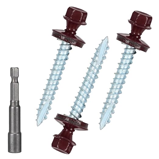 Metal Roofing Screws 10 x 1-1/2 inch, Brown Hex Head Sheet Metal Roof Screw with EPDM Washer for Corrugated Roofing (250Pcs)