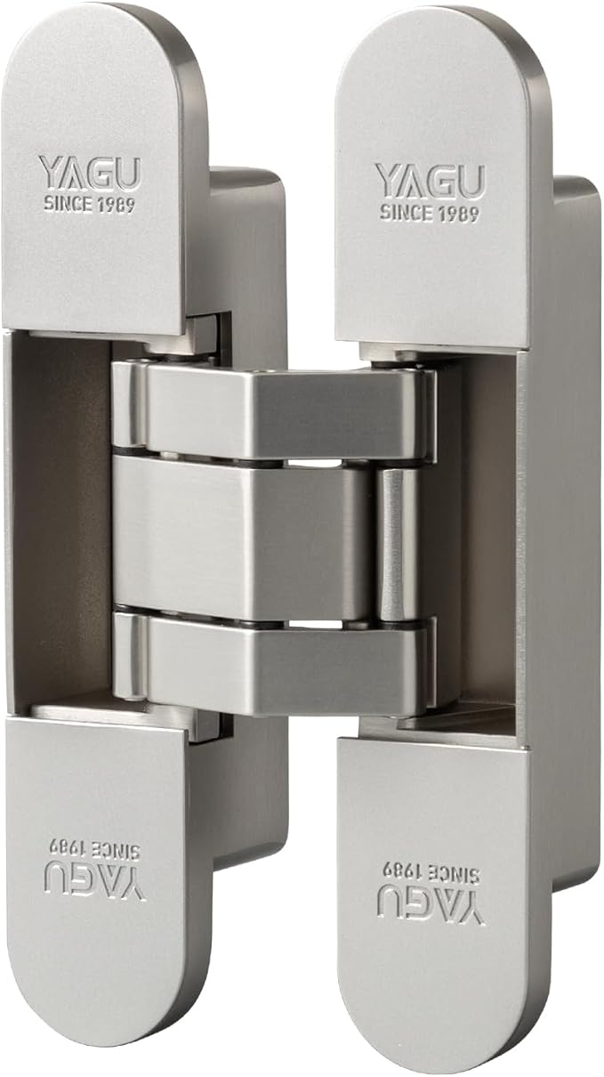 YAGU 5.5 inch 3 Way Adjustable Invisible Hinges Hidden Door Hinges Concealed Hinges Zinc Alloy 180 Degree Swing Hinge 5.5 x 3 x 1.1 inch Matte Silver (1 Piece)
