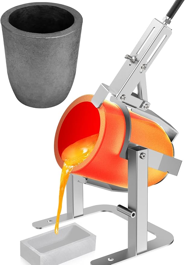 Nelyrho Handheld Crucible Pouring Tongs with Crucible #5 (7kg-15lbs) | Includes pouring rack and graphite crucible, designed for use with melting furnaces, casting gold, silver, aluminium, brass