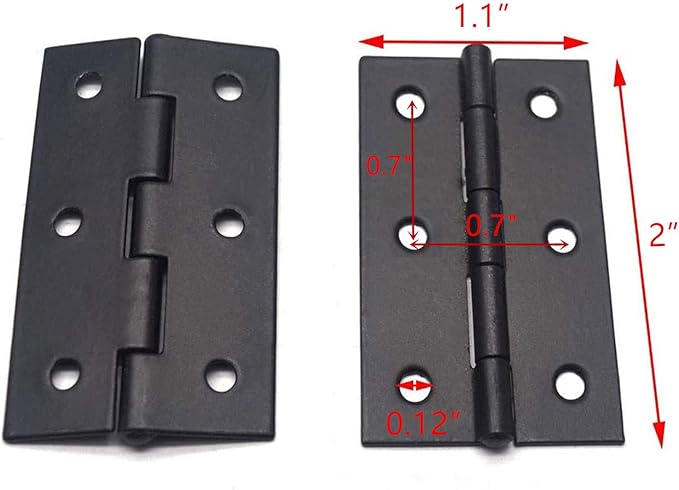 XMHF 2 Inch Butt Hinges for Cupboard Cabinet Home Furniture Hardware Door Folding Butt Hinge Black 12PCS