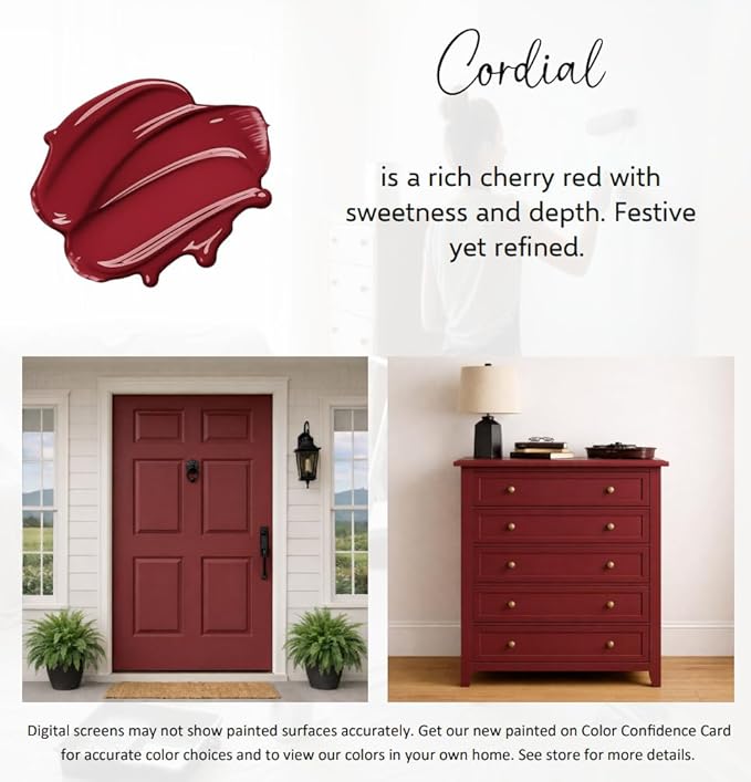 ALL-IN-ONE Paint by Heirloom Traditions, Cordial (Cherry Red), Gallon - Durable cabinet and furniture paint. Built in primer and top coat, no sanding needed. Includes our 30 featured color card.