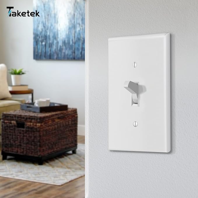TAKETEK Light Switch Cover, Standard Size Toggle Light Switch Wall Plate,White, Wall Plates for Light Switches, White, 20 Pack