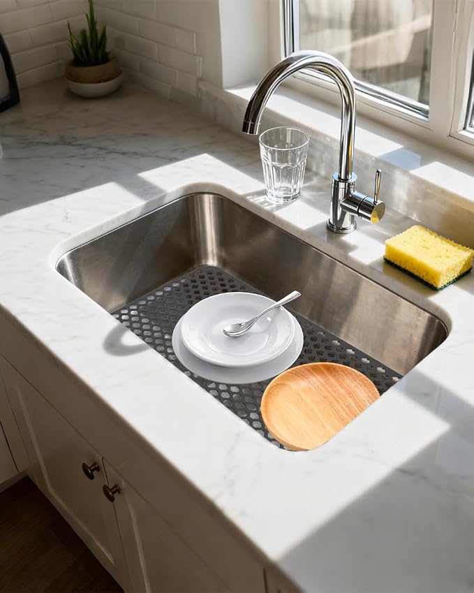 Kitchen Sink Mat 28.3 x 15.2in Silicone Sink Mat Non Slip Sink Protector for Farmhouse Kitchen Black A