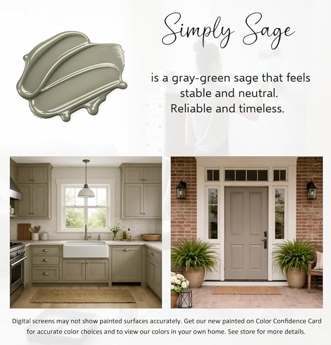 ALL-IN-ONE Paint by Heirloom Traditions, Simply Sage (Gray Green), Gallon - Durable cabinet and furniture paint. Built in primer and top coat, no sanding needed. Includes our 30 featured color card.