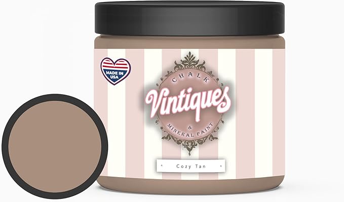 Vintiques Chalk & Mineral Paint, Cozy Tan, 8oz - Matte Finish- Easy Application for DIY Projects - Furniture, Wood, Metal, Home Decor and More - includes color card