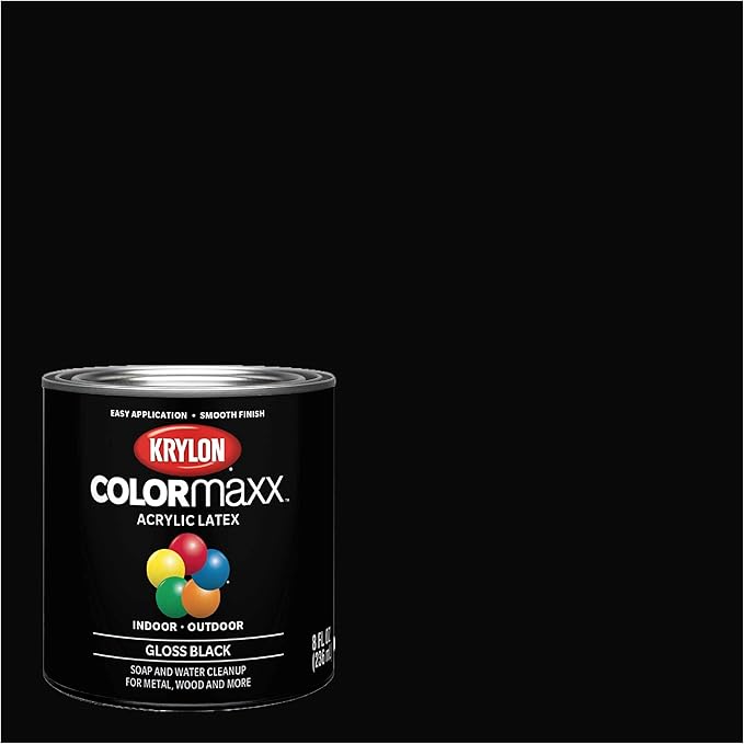 Krylon K05605007 COLORmaxx Acrylic Latex Brush On Paint for Indoor/Outdoor Use, ½ Pint, Gloss Black