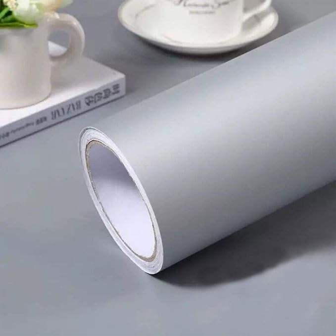 Gray Self-Adhesive Wallpaper Film Stick Paper Easy to Apply | Peel And Stick Wallpaper Shelf Liner Table Cabinet and Door Reform Wall paper 15.75 Inch By 9.8 Feet
