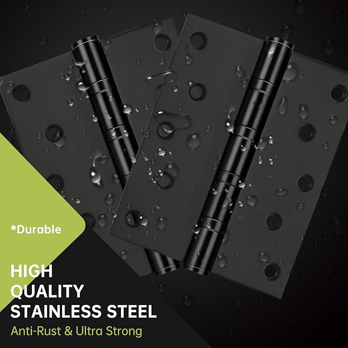 5" Ball Bearing Door Hinges 6 Pack, Heavy Duty Stainless Steel Hinge 5 x 4 Inch for Interior Exterior Doors, with Stainless Steel Screws, Matte Black