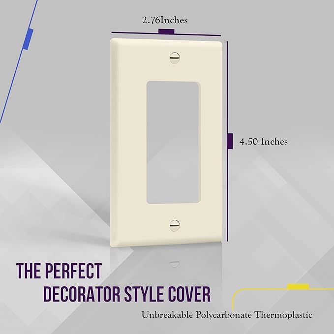 ENERLITES Decorator Light Switch or Receptacle Outlet Wall Plate, Gloss Finish, Size 1-Gang 4.50" x 2.76", Unbreakable Polycarbonate Thermoplastic, UL Listed, 8831-LA-10PCS, Light Almond (10 Pack)