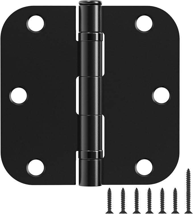 6 Pack Matte Black Ball Bearing Door Hinges, 3.5 Inch 5/8" Radius Round Corner Quiet No Squeak Interior Hinges, 270° Rotatable Removable Pin Heavy Duty Steel Hinges with Free Screws for Bedroom Home