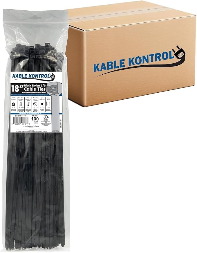 Kable Kontrol Cable Zip Ties, 18 Inch, 2800 Pcs, HD 120lbs Test, Black | Nylon Plastic, UV-Resistant, Self Locking, UL Listed, Indoor & Outdoor Use