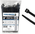 Kable Kontrol Cable Zip Ties, 8 Inch, 100 Pcs, 75lbs Test, Black | Nylon Plastic, UV-Resistant, Self Locking, UL Listed, Indoor & Outdoor Use