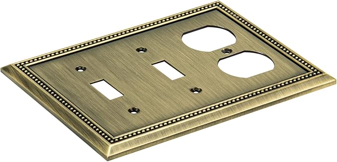Henne Bery Sunken Pearls Heavy Duty Decorative Wall Plate Switch Plate Outlet Cover (Double Toggle/Single Duplex, Antique Brass)
