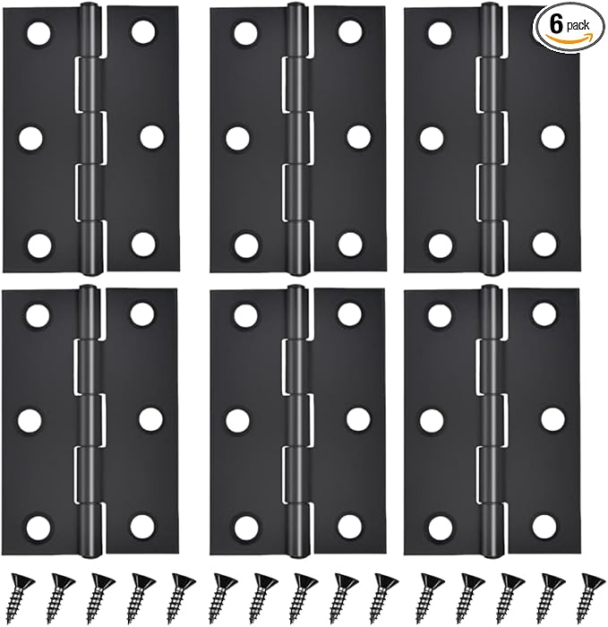 6 PCS 2.5 inches Black Door Hinge Cabinet Door Hinges Stainless Steel Butt Hinges Home Furniture Hinges Bisagras for Door, Window, Case Lid, Wooden Box Chest with 36 Mounting Screws, Black