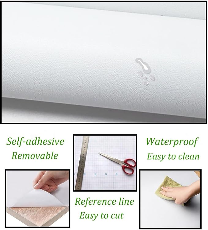 Safiyya White Peel and Stick Matte White Contact Paper 14.2" x 393" Self Adhesive Removable Wallpaper for Bedroom and Bathroom