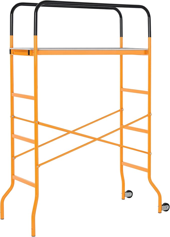 HOMCOM 4-Step Steel 4.6 x 2 x 6 ft. Scaffold 2 Wheels Free Moving for Indoor & Outdoor Decoration Anti-Skid, 440 Pound Capacity