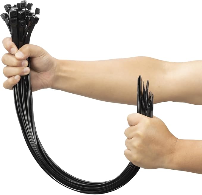 XINGO 24 inch Black Long Zip Ties Heavy Duty 300 PCS, 200LBS Ultra Strong Plastic Wire Ties, Large Cable Ties Extra Long Tie Wraps, Indoor and Outdoor UV Resistant