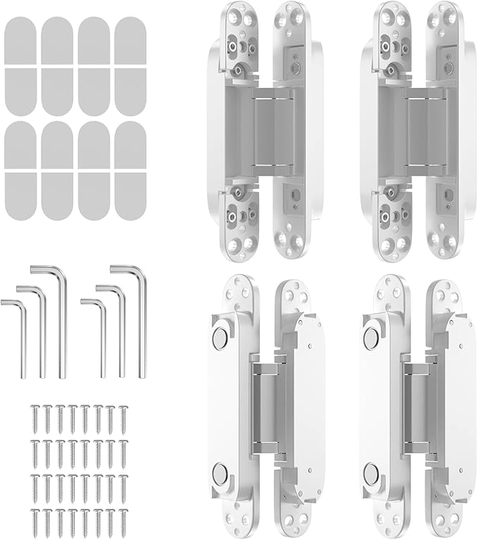 4-Pack 6 inch Hinge for Doors Invisible Hinges Concealed Hinges Zinc Alloy 180 Degree Swing Hinge 3 Way Adjustable Butt Silent Door Hinge 6 x 2.5 x 1 inch (White)
