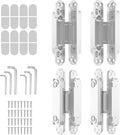 4-Pack 6 inch Hinge for Doors Invisible Hinges Concealed Hinges Zinc Alloy 180 Degree Swing Hinge 3 Way Adjustable Butt Silent Door Hinge 6 x 2.5 x 1 inch (White)