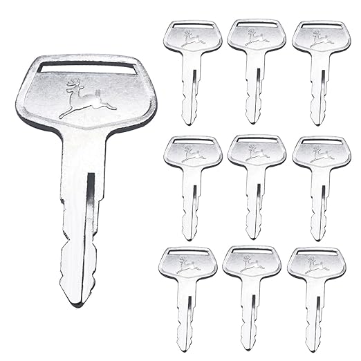 10 PCS Ignition Keys CH12206 Compatible with John Deere Tractors 650 670 750 770 790 870 970 990 1050 1070 1250 1450 1650 3005 4005, Not Fit John Deere 430 850 and 950