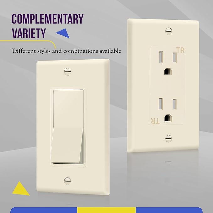 ENERLITES Decorator Light Switch or Receptacle Outlet Wall Plate, Gloss Finish, Size 1-Gang 4.50" x 2.76", Unbreakable Polycarbonate Thermoplastic, 8831-LA, Light Almond